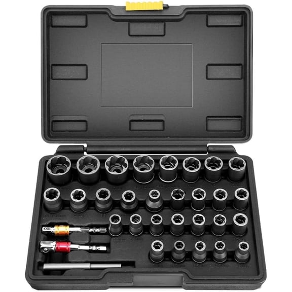 KKFEN-Bolt Extractor Set, Socket Wrench Set, Screw Extractor Set, 13Pcs Socket Set with 3/8 Inch Adapter, Easy Out Rusted Rounded Damaged Nuts and Bolts