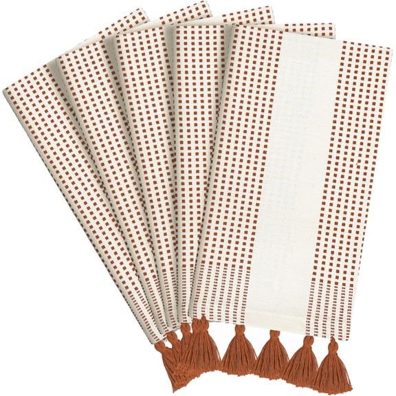 KKFEN-Brown Decorative Dotted Kitchen Towels 16x26 Inch, 5 Pack, Soft, Absorbent 100% Cotton Dish Towels with Tassels, Quick-Dry for Cleaning, Drying Dishes, and Everyday Use