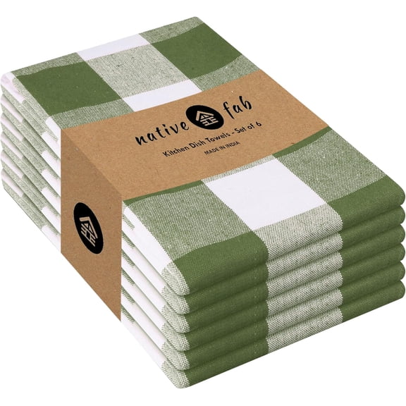 KKFEN-Buffalo Check Kitchen Dish Towels, 16"x26", 6 Pack - 100% Cotton Plaid Washcloths - Absorbent Dish Cloths Set, Cleaning Hand Towels with Hanging Loop - Mint Green White