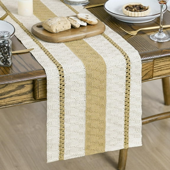 KKFEN-Burlap Brown Farmhouse Woven Rustic Table Runner, Seasonal Holiday Hollow Kitchen Dining Table Decoration for Home Party Decor 12x36 Inch