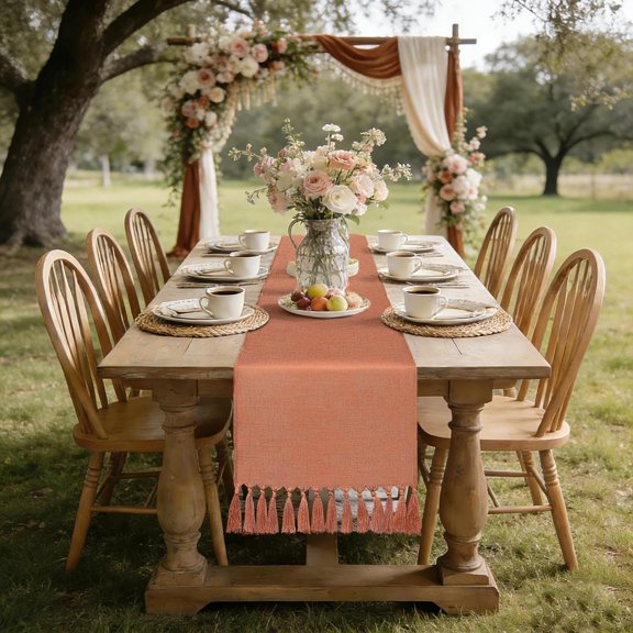 KKFEN-Burnt Orange Table Runner 72 Inches - Terracotta Boho Runner for Wedding, Spring Dining Table, Valentine's Day Party, Rust Farmhouse Decor for Dresser