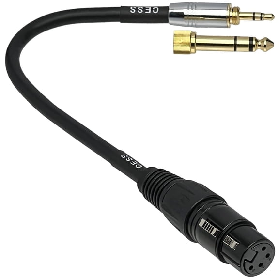 KKFEN-CESS-223 Stereo 3.5mm TRS Plug and 6.35mm 1/4-Inch Adapter to 4-Pin XLR Female Jack Adapter Cable for Headphone and Amplifier, 2-in-1 Functionality