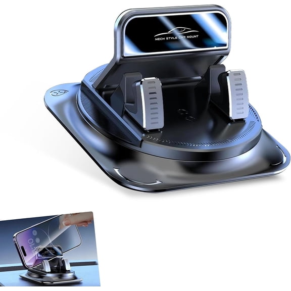 KKFEN-Car Dashboard Phone Mount, 360-degree Rotating Automatic Locking Anti-Slip Navigation Base, Single-Handed Take-Off and Placement Flat Self-Adhesive Mount, Fits for Most Cars (Black)