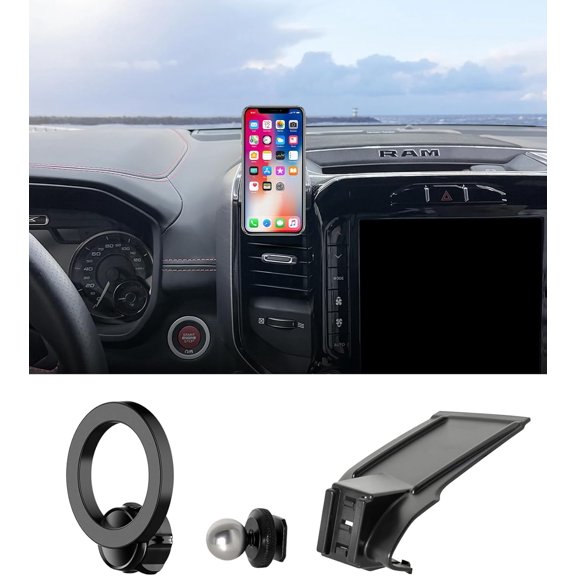 KKFEN-Car Phone Holder for 2019-2024 Dodge RAM 1500/RAM 2500/RAM 3500 Accessories, 360 Rotation Phone Mount Compatible with MagSafe, Cell Phone Holder Does Not Affect Air Vent (12 inch)
