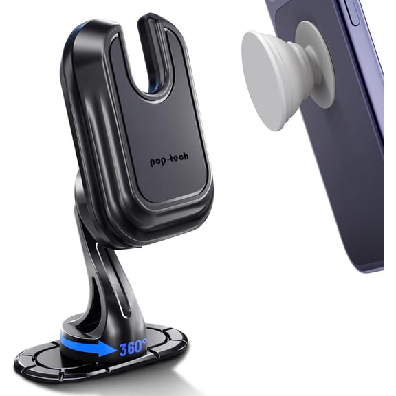 KKFEN-Car Phone Mount for Pop Socket: Strong Adhesive Cell Phone Holder for Automobile Dashboard - Adjustable Dash Sticky Cellphone Stand for iPhone Samsung with Thick Socket Wallet Grip Card Holder