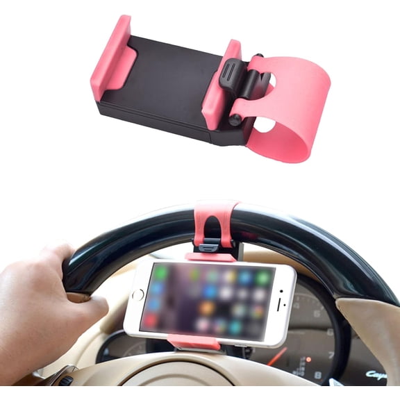 KKFEN-Car Steering Wheel Phone Mount, Pink, Portable Electronic Device Mount, Compatible with Samsung and iPhone