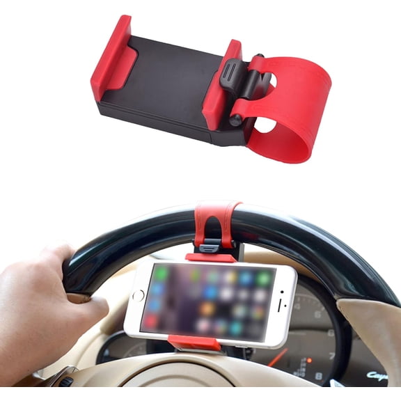 KKFEN-Car Steering Wheel Phone Mount, Red, Portable Electronic Device Mount, Compatible with iPhone and Samsung