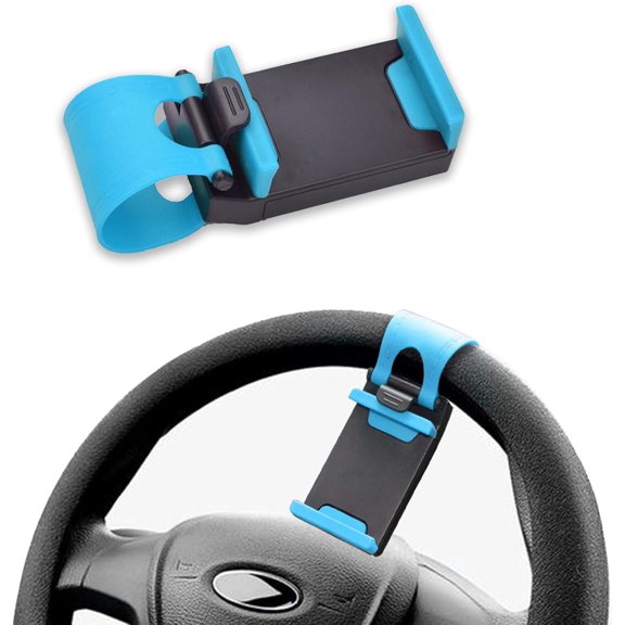 KKFEN-Car Steering Wheel Phone Mount, Steering Wheel Smartphone Mount, Portable Steering Wheel Phone Holder Mount Clip Fit for IPhone14/13/12/11 Pro Max/XR/XS/S21/S20/S10/Note 10 (Blue)