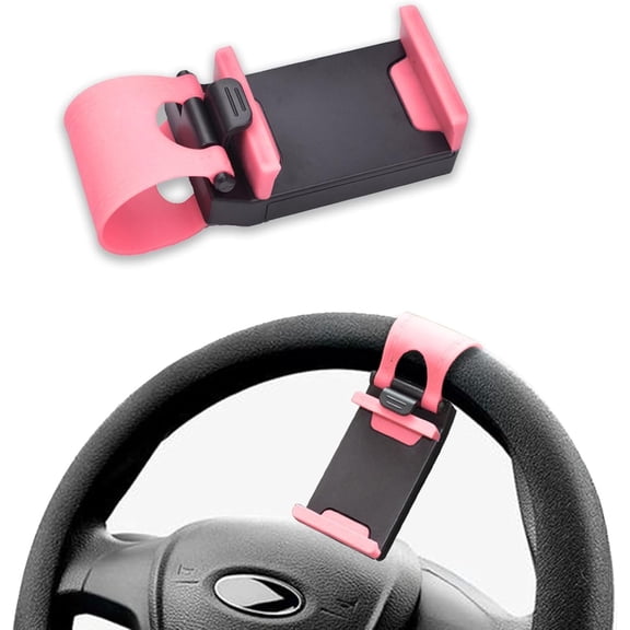 KKFEN-Car Steering Wheel Phone Mount, Steering Wheel Smartphone Mount, Portable Steering Wheel Phone Holder Mount Clip Fit for IPhone14/13/12/11 Pro Max/XR/XS/S21/S20/S10/Note 10 (Pink)