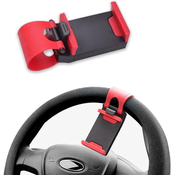 KKFEN-Car Steering Wheel Phone Mount, Steering Wheel Smartphone Mount, Portable Steering Wheel Phone Holder Mount Clip Fit for IPhone14/13/12/11 Pro Max/XR/XS/S21/S20/S10/Note 10 (Red)