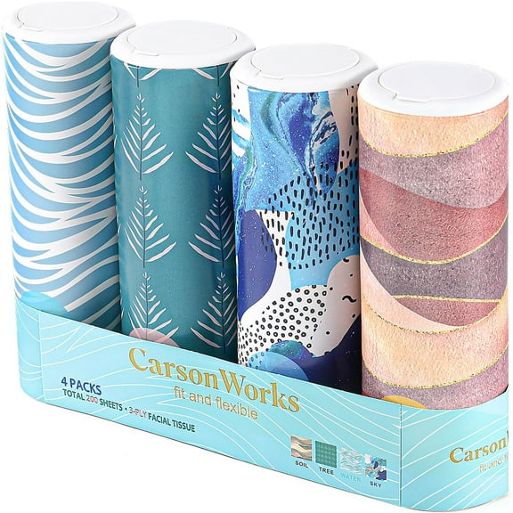 KKFEN-Car Tissues Cylinder 4 Packs Round Tissue Box Holder Fit for Car Cup Holder, Home Small Tissue Dispenser with Facial Tissues for Car Bathroom Office Travel