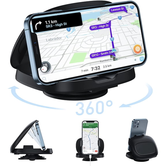 KKFEN-Cell Phone Holder for Car, Vertical Horizontal Car Phone Mount with 360 Rotate Dashboard Cradle Compatible iPhone Samsung Galaxy Android Smartphones, GPS Devices