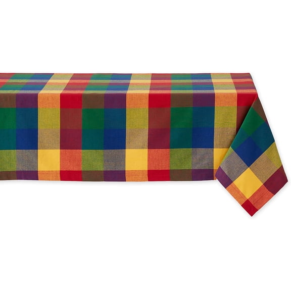 KKFEN-Checkered Tabletop Collection 100% Cotton, Machine Washable, Tablecloth, 52x52, Summer Check