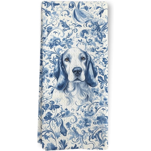 KKFEN-Chinoiserie Basset Hound Kitchen Towels, Basset Hound Gifts for Women Dish Tea Towels for Kitchen, Dog Mom Lovers Owner Gifts Decorative Hand Towels for Bathroom Decor, 16x24 Inch