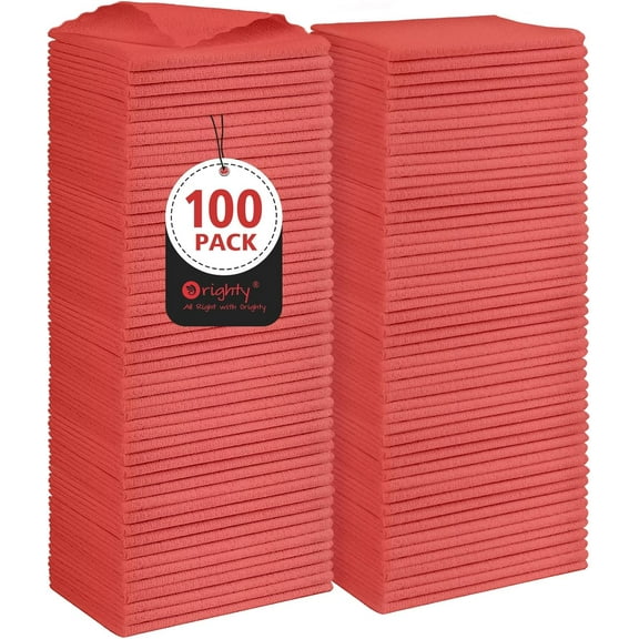 KKFEN-Cleaning Cloths, Shop Towels 100 Pack, Shop Rags Reusable, Microfiber Cleaning Rags Bulk for Cars, Multi-Purpose Lint Free Towels for Automotive, Mechanic, Kitchen, 11.5 x 11.5, Red