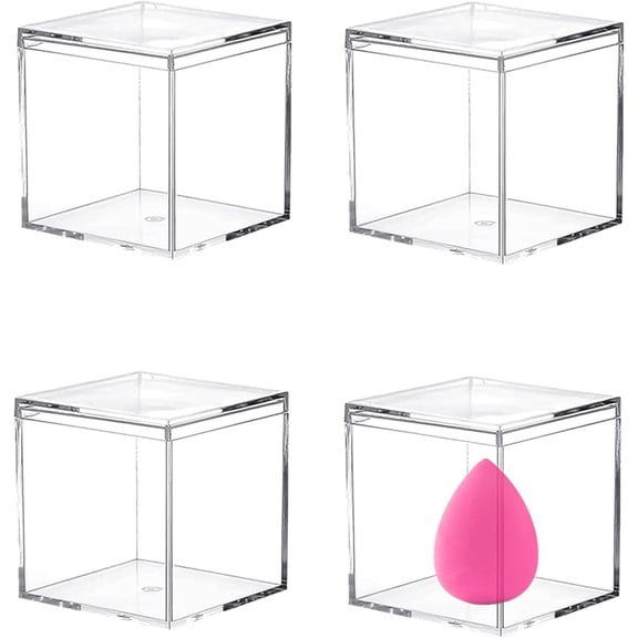 KKFEN-Clear Acrylic Boxes,4 Pack - 2.95 x 2.95 x 2.95 Inch Lucite Boxes for Party Decoration Gifts Weddings, Party Favors, Treats, Candies & Accessories, Plastic Storage Boxes