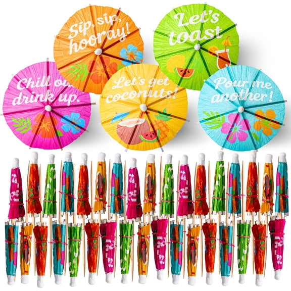 KKFEN-Cocktail Umbrellas for Drinks - 200 PCS Tropical Paper Drink Umbrellas Cocktail Picks, Party Garnish for Umbrella Straws Decorations, Mini Topper Sticks for Tiki, Luau, Hawaiian Decor