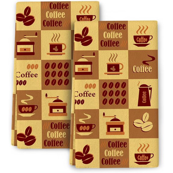 KKFEN-Coffee Kitchen Towels Decorative Set of 2, Absorbent Dish Towels for Kitchen Cleaning, Vintage Tea Towels Hand Towels for Kitchen Baking Cooking Bar Farmhouse Decorations