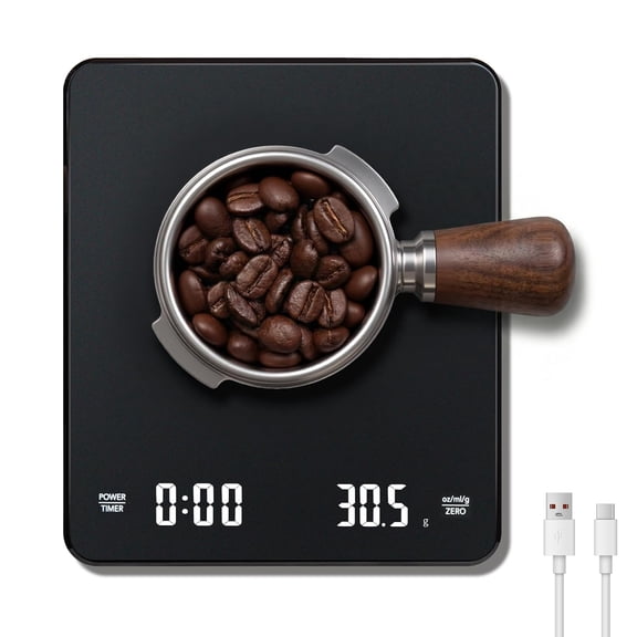 KKFEN-Coffee Scale with Timer 3kg/0.1g, High Accuracy Digital Kitchen Food Scale, USB-C Rechargeable Espresso Scale with Silicone Mat, Auto Timer & Auto Tare for Pour Over & Espresso Coffee (Black)