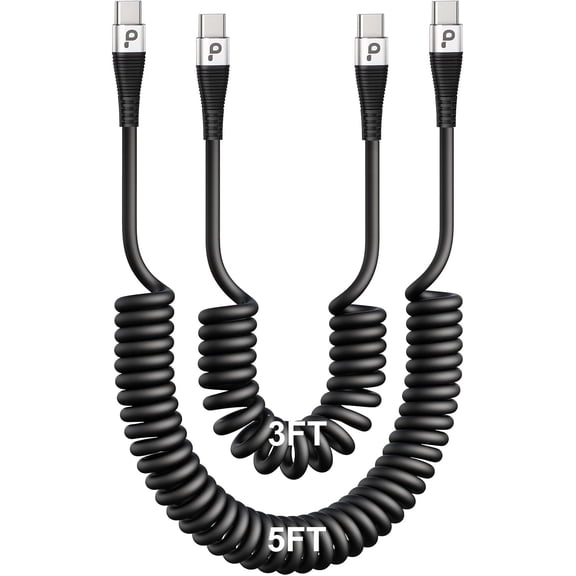 KKFEN-Coiled USBC to USBC Cables for Car 3FT/5FT, USB C to USB C Fast Charging Cables Short Type C Cord for iPhone 17/16/15/Pro/Plus/Pro Max/Samsung Galaxy S23, Compatible All Type C Devices-Silver 2