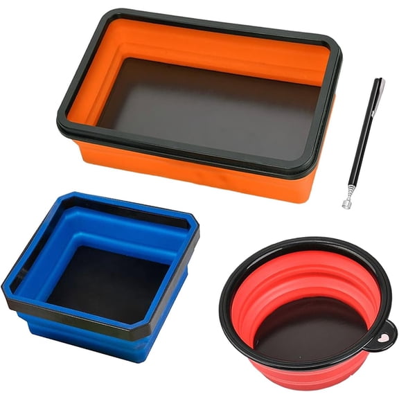 KKFEN-Collapsible Magnetic Parts Tray Set & Flexible Magnetic Pickup Tool, 3 Different Size Magnetic Screw Holder & Pick-Up Sweeper for Screw, Bolts, Nuts, and Other Metal Parts
