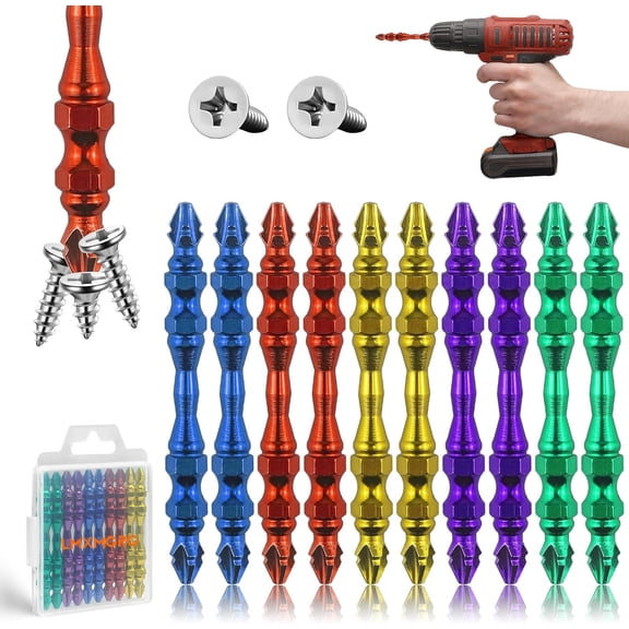 KKFEN-Colored Impact Double End Screwdriver Bit Set 10pcs #2 Phillips High Magnetic Anti Slip Bits S3 Alloy Steel Phillips Screwdriver Bits with Storage Box(2.56in)