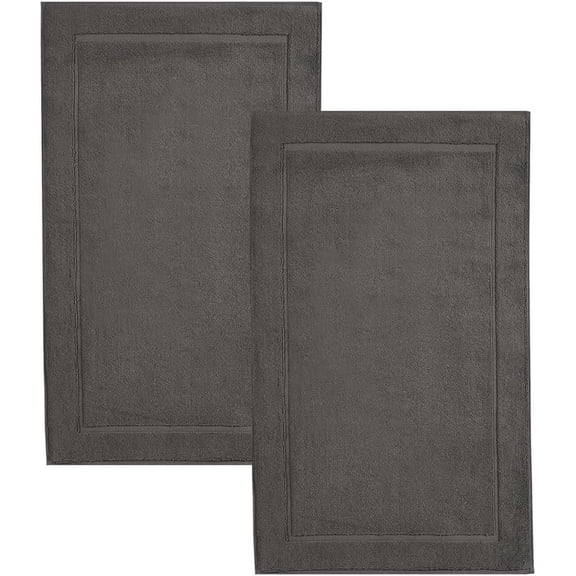 KKFEN-Cool Grey Bath Mats, 21 x 34 inches, Pack of 2-100% Ring Spun Cotton,[Not a Bathroom Rug] Banded Design, Highly Absorbent, Machine Washable for Bathroom Floor Towel