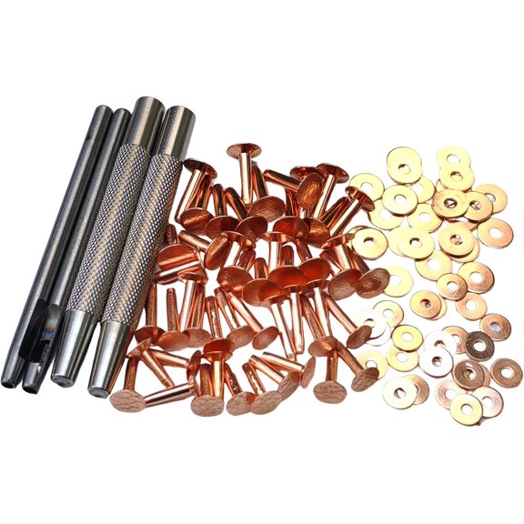 KKFEN-Copper Rivets and Burrs Size 9 and Size 12 Copper Rivet Fastener Install Setting Tool Hole Punch Tool Assorted Kit