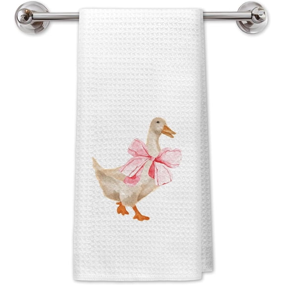 KKFEN-Coquette Pink Bow Duck Kitchen Towels, Ducks Lover Gifts Dish Tea Towels for Kitchen Decor, Duck Gifts for Women Decorative Hand Towels for Bathroom, 16x24 Inch