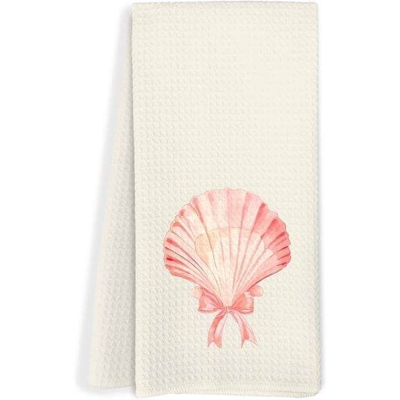 KKFEN-Coquette Pink Bow Seashell Beach Kitchen Towels&Preppy Beach Coastal Nautical Hand Dish Towels for Kitchen Bathroom&Beach Girly Coquette Bathroom Decor, 16x24 Inch