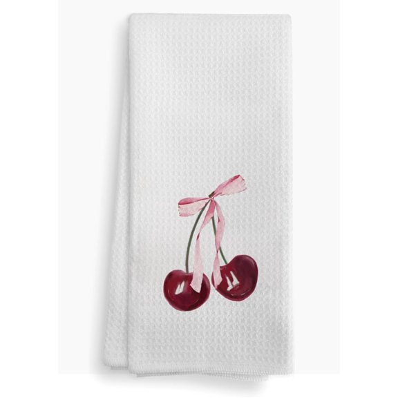 KKFEN-Coquette Preppy Pink-Bow Kitchen Towels Dish Towels, Preppy Cherry Towel for Kitchen Dinning Bathroom, Hand Tea Dish Towels for Kitchen Decor, Kitchen Towel and Dishcloths Sets 1624 Inches