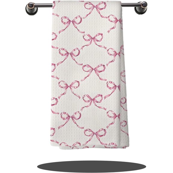 KKFEN-Coquette Preppy Pink Kitchen Towels - 24x16 Inch Pink Decorative Hand Towels With Bows