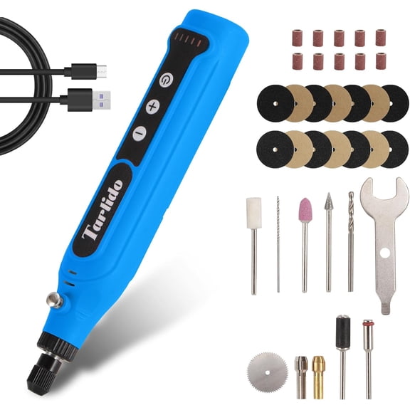 KKFEN-Cordless Rotary Tool, Rotary Tool 4V, 5-Speed, 2.0Ah Capacity and Fast Charging, 31 Pcs Accessories, Lightweight, Ideal for Crafter and DIY Project, Blue