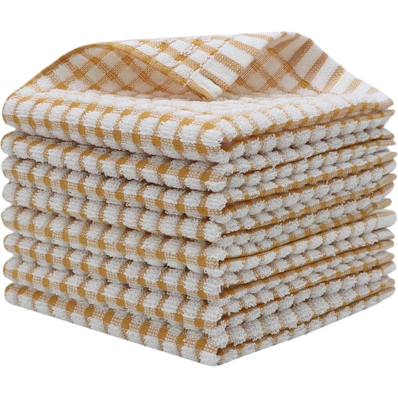 KKFEN-Cotton Cleaning Rags Terry Dish Cloths for Washing Dishes, Set of 8 Dish Rags for Cleaning, Light and Soft Dish Towels for Kitchen Drying Dishes, 11.8 Inch x 11.8 Inch (Dark Orange)