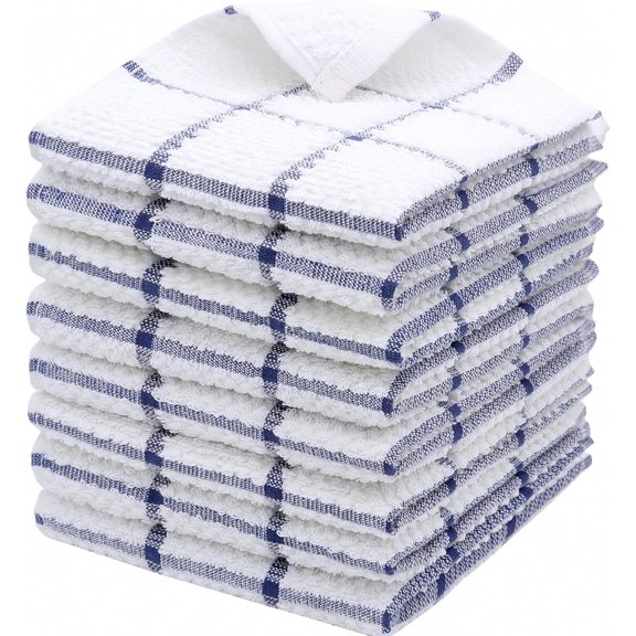 KKFEN-Cotton Cleaning Rags Terry Dish Cloths for Washing Dishes, Set of 8 Dish Rags for Cleaning, Light and Soft Dish Towels for Kitchen Drying Dishes, 12 Inch x 12 Inch (Blue Plaid)