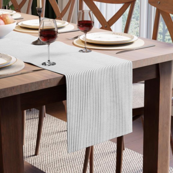 KKFEN-Cotton Dining Table Runner | Ticking Black | Size 13x59 in - Machine Washable & Durable
