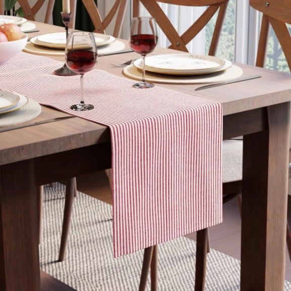 KKFEN-Cotton Dining Table Runner | Ticking Red | Size 13x59 in - Machine Washable & Durable