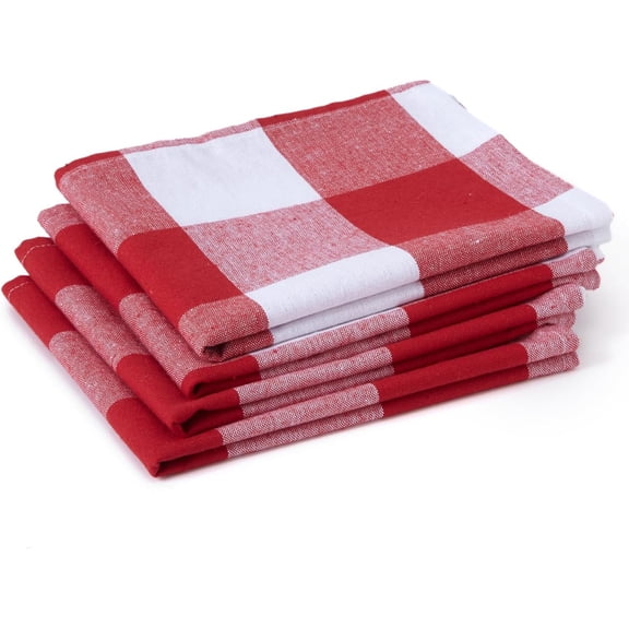 KKFEN-Cotton Kitchen Towel Set | Hand and Tea Cloth for Cleaning & Quick Drying, X-Large 28"x18" (Pack of 4) Highly Absorbent - Buffalo Red Checks