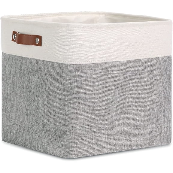 KKFEN-Cube Basket for Storage, Collapsible Fabric Cube for Organizing, Storage Cube for Closet, Laundry, Nursery, Shelves, Decorative Basket for Gifts Empty (White&Gray)