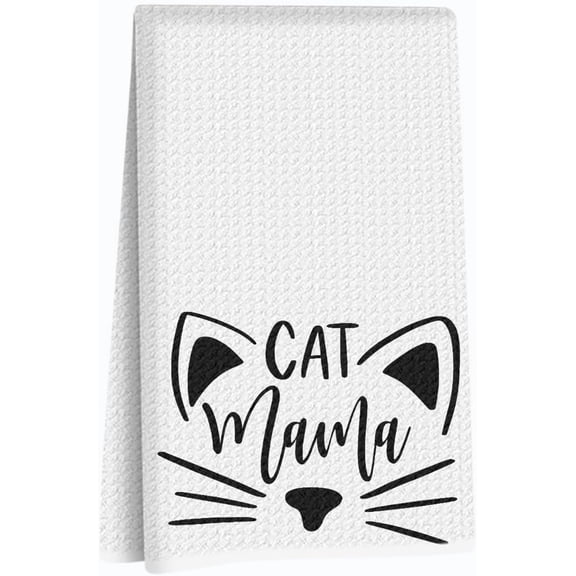 KKFEN-Cute Cat Kitchen Towels, Cats Mama Decorative Absorbent Microfiber Dish Cloth Tea Towel, Waffle Soft Hand Towels for Kitchen Home Bathroom Farmhouse Decor, Cat Lover Gifts