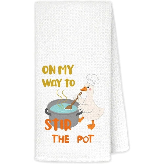 KKFEN-Cute Chef Goose Waffle Kitchen TowelsHand Towels for Bathroom, Tea Towels for Kitchen, Chef Gifts and Stuff,for Kitchen Decor & Drying, 16x24 Inch