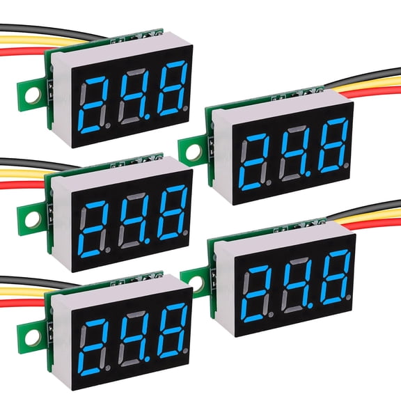 KKFEN-DC 0~30V Blue Digital Mini Voltmeter Three-Wire Calibratable 0.36" Blue LED Panel Voltage Meter for Gauge Tester Mount Car Motorcycle Battery Monitor (5 Pack)