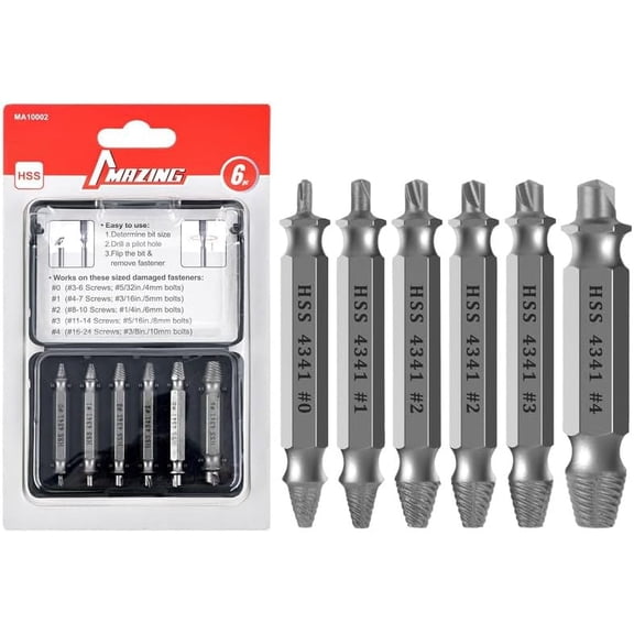 KKFEN-Damaged Screw Extractor Set, 6PCS Stripped Screw Grab Kit, Easy Removal of Rusty & Broken Screw, Hardware Gifts for Men Easy Out Remover and Extractor, Broken Stripped A Screw Extractor
