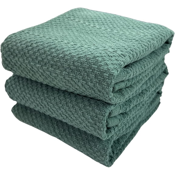 KKFEN-Dark Emerald Green Kitchen Hand Dish Towels: Oversized 28" x 18",100% Cotton Cloth Soft Cleaning Drying Absorbent Textured Design, Set of 3 Multipurpose for Everyday Use