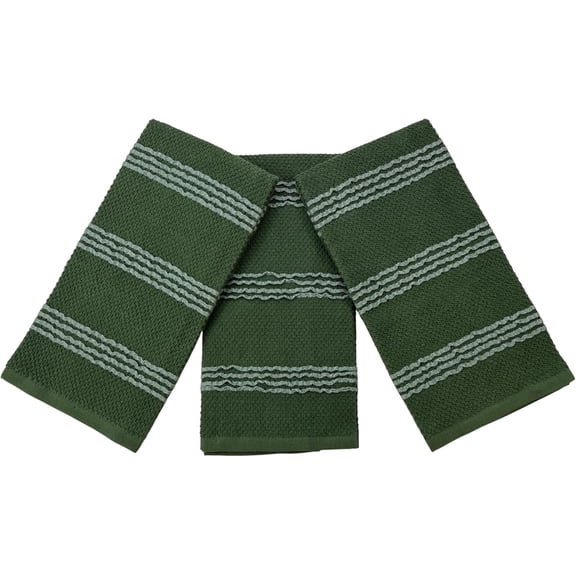 KKFEN-Dark Forest Green Kitchen Hand Dish Towels: Oversized 18" x 28",100% Cotton Soft Absorbent Dish Cloths for Cleaning Drying Set of 3 Multipurpose for Everyday Use