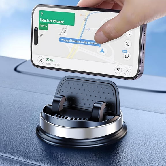 KKFEN-Dashboard Cell Phone Holder, Car Phone Mount 360 Rotatable Car with Non-Slip Silicone, Compatible with iPhone,Samsung,Android Smartphones, Silver Black