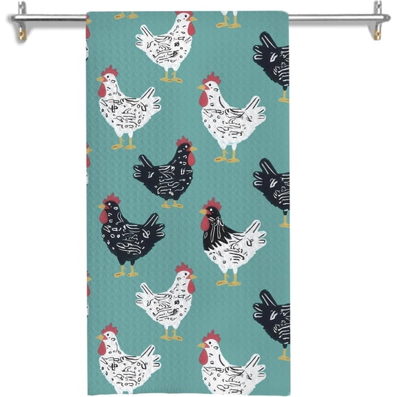 KKFEN-Deep Green Chicken Kitchen Towels, Chicken Lovers Mom Lady Gifts Dish Tea Towels for Kitchen Decor, Farmhouse Rooster Hen Decorative Hand Towel for Bathroom, 16x24 Inches