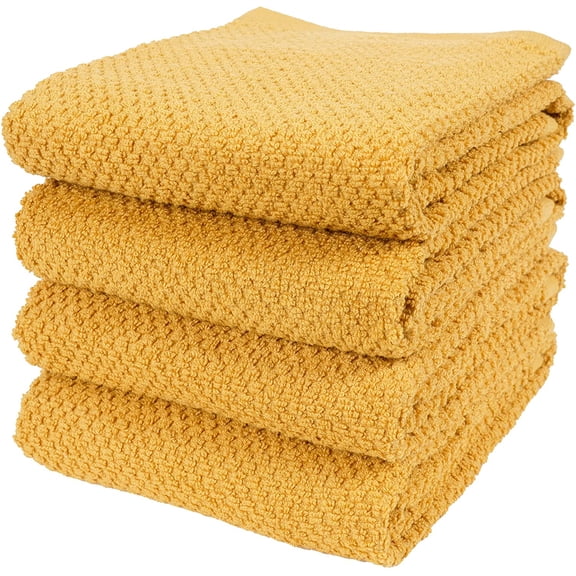KKFEN-Deluxe Popcorn Terry Kitchen Towels, Cotton Kitchen Dish Towels, Set of 4, Camel