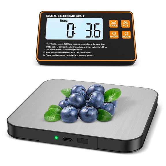 KKFEN-Digital Kitchen Scale, 33lb Stainless Steel Food Scale with Detachable Display, 0.1oz/1g Precision, 7 Units, Tare Function for Cooking, Baking, Postage, Shipping