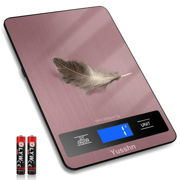 KKFEN-Digital Kitchen Scale - Precision Food Scale for Cooking & Baking (1g/0.05oz Accuracy) - Waterproof Stainless Steel with LCD Display, Batteries Included - Weight in Grams & oz (Rose Gold)